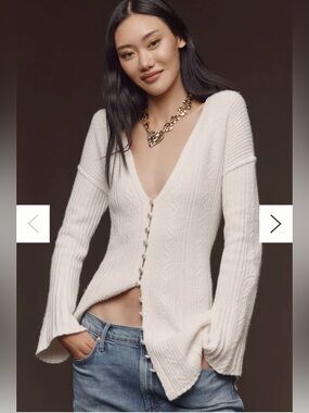 By Anthropologie V-Neck Flouncy Buttondown Sweater